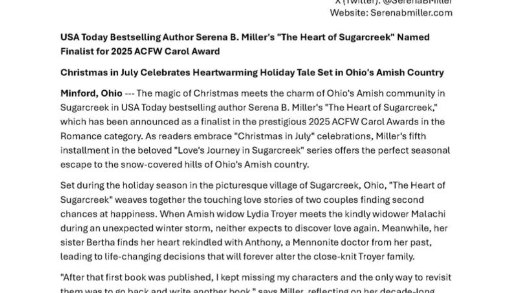 The Heart of Sugarcreek PR - Serena B. Miller (ACFW2025)_Page_1